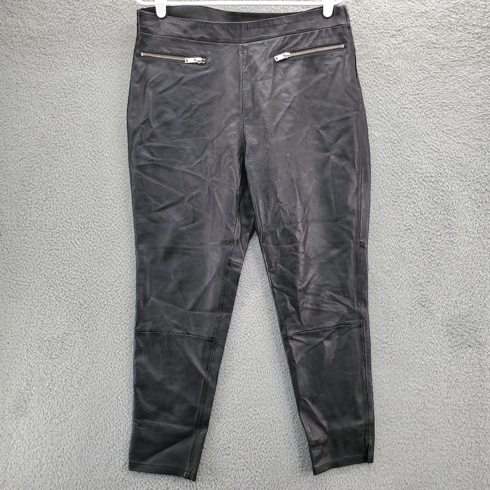 Ellos Leather Crop Skinny Pants Womens Size 14 Black Zippered Pockets